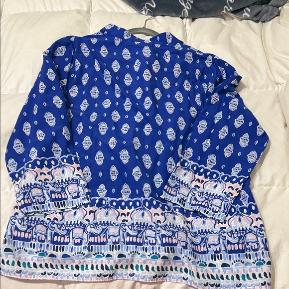 Lilly Pulitzer Silk Blend Blue/White/Pink engineered lightweight Blouse XL NEW - Picture 8 of 10